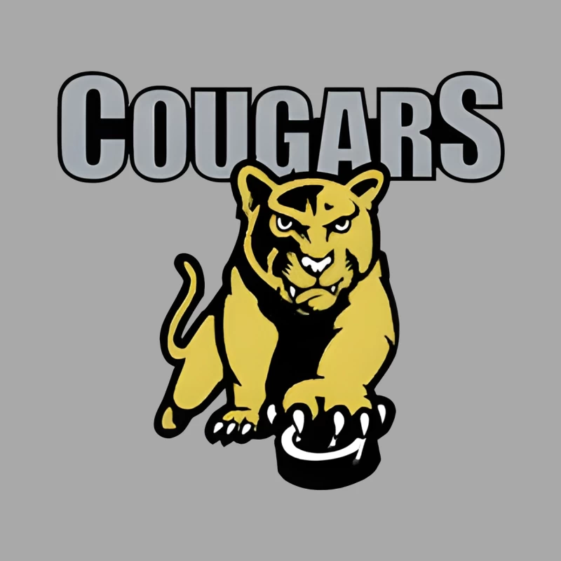 Fierce Yellow Cougar Sports Team Logo with Gray Text Female Pullover Hoodie