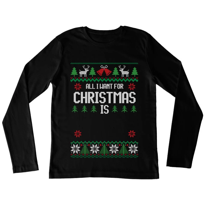Motif de Noël tricoté avec texte festif Femme Manches Longues T-Shirt