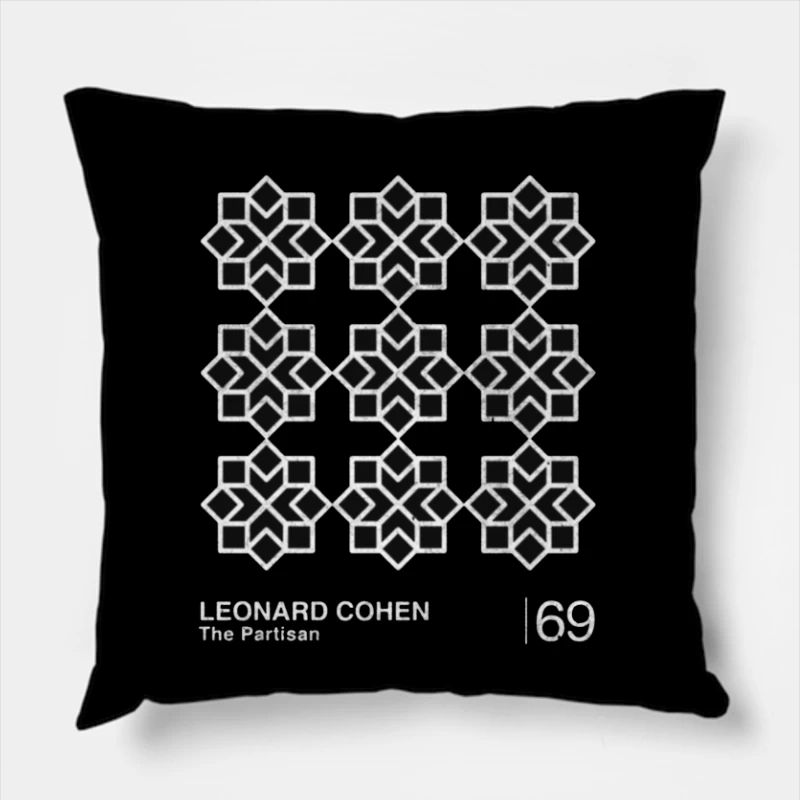 Leonard Cohen's "The Partisan" Minimalist Album Cover with Geometric Star Pattern Throw Pillow